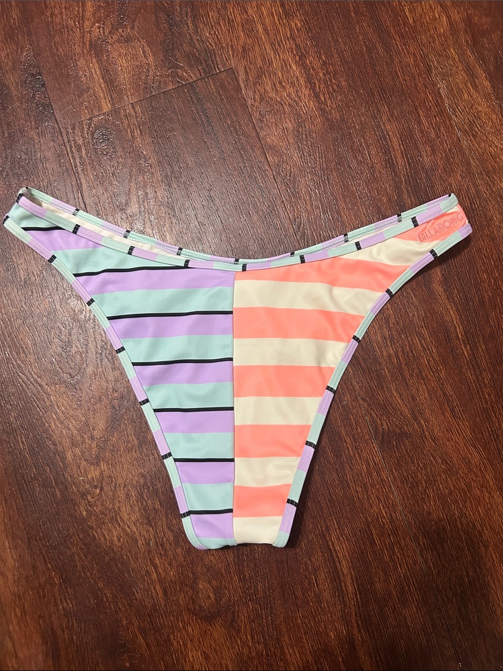 Billabong Coral & Cream Striped Bikini Bottom with Mint and Lavender Trim - Picture 6 of 7